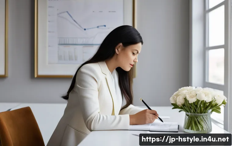 홈스타일리스트 연봉 협상 팁 - **Prompt:** A sophisticated young female home stylist, in her late 20s to early 30s, dressed in a ch...