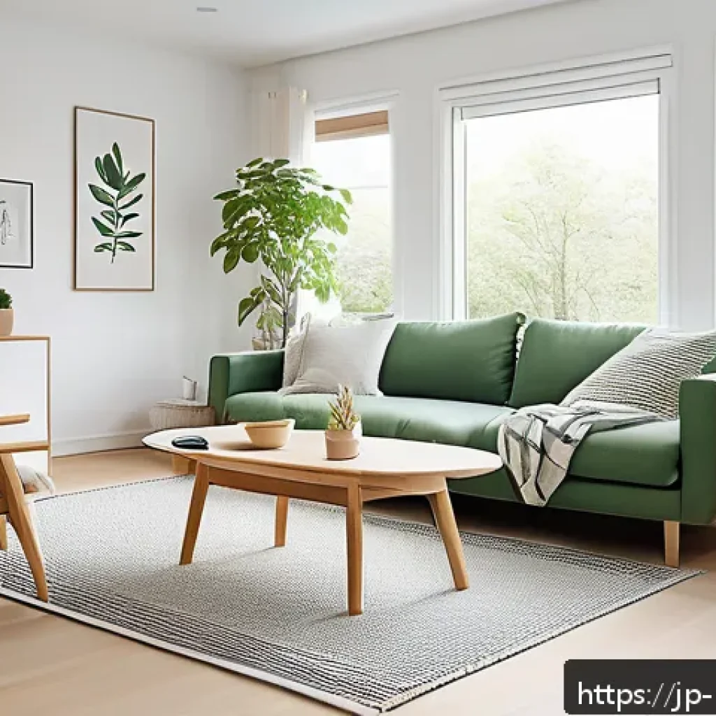 홈스타일리스트로서의 해외 진출 전략 - A modern Scandinavian living room interior showcasing minimalistic and functional furniture design, ...