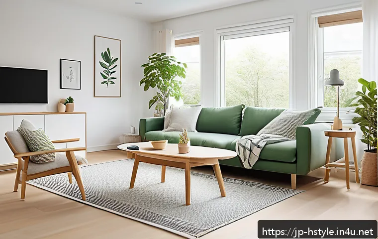 홈스타일리스트로서의 해외 진출 전략 - A modern Scandinavian living room interior showcasing minimalistic and functional furniture design, ...