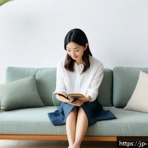 홈스타일리스트 취업 준비 체크리스트 - A modern Japanese home stylist at work in a bright, minimalist living room featuring natural wood fu...